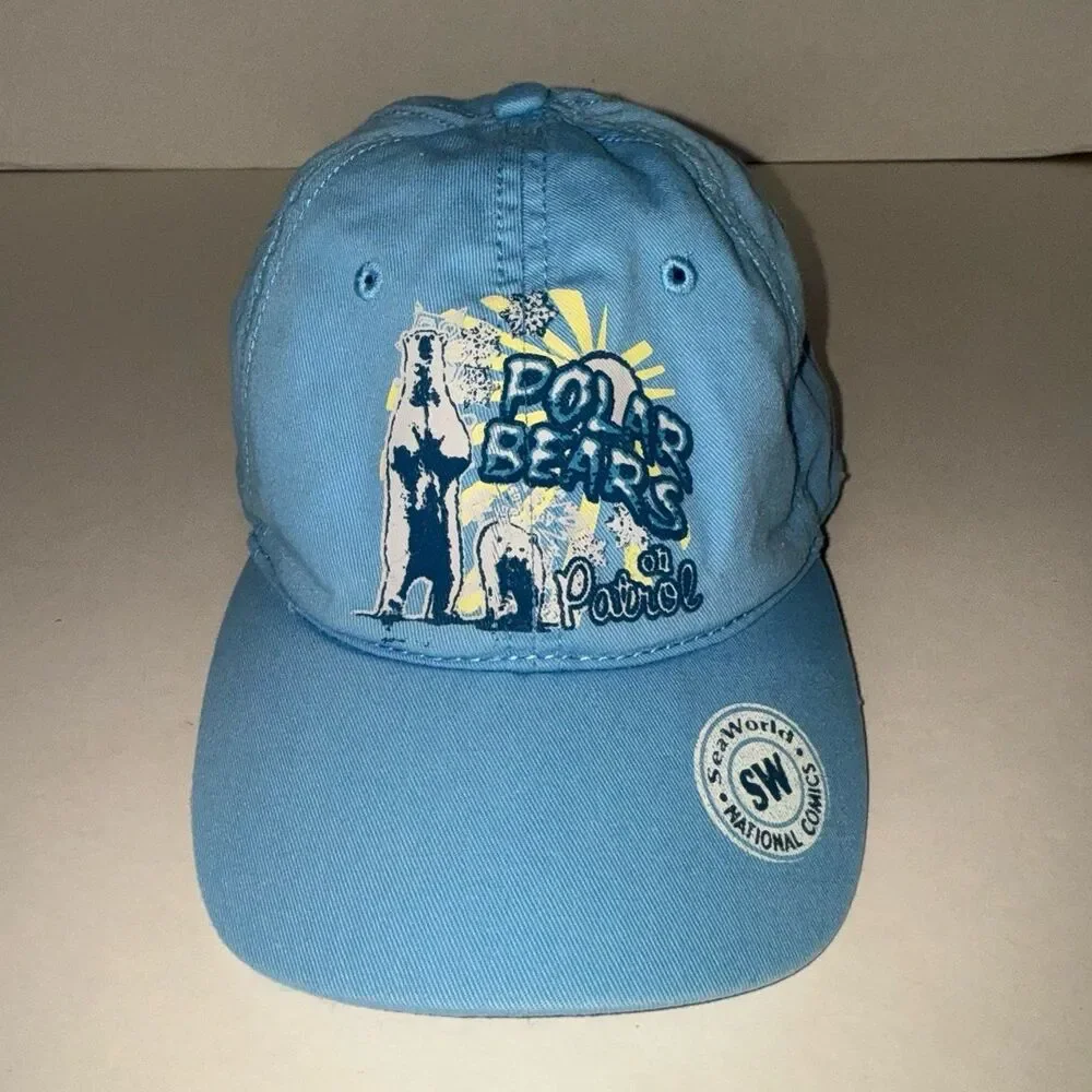 SeaWorld Polar Bears On Patrol Light Blue Youth Child Adjustable Hat
